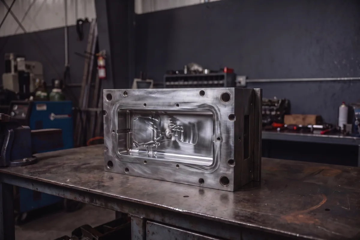 Same injection mold with clean polished cavity after laser cleaning